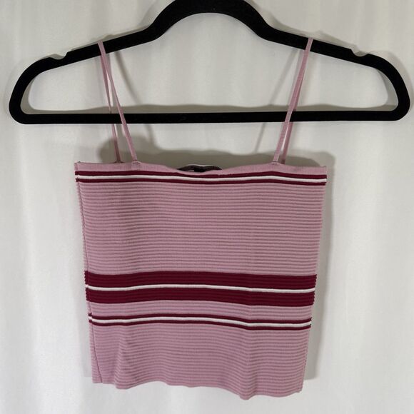 Lulu's Crop Top Women's Small Pink Striped Ribbed Stretch Pull On - Picture 5 of 6